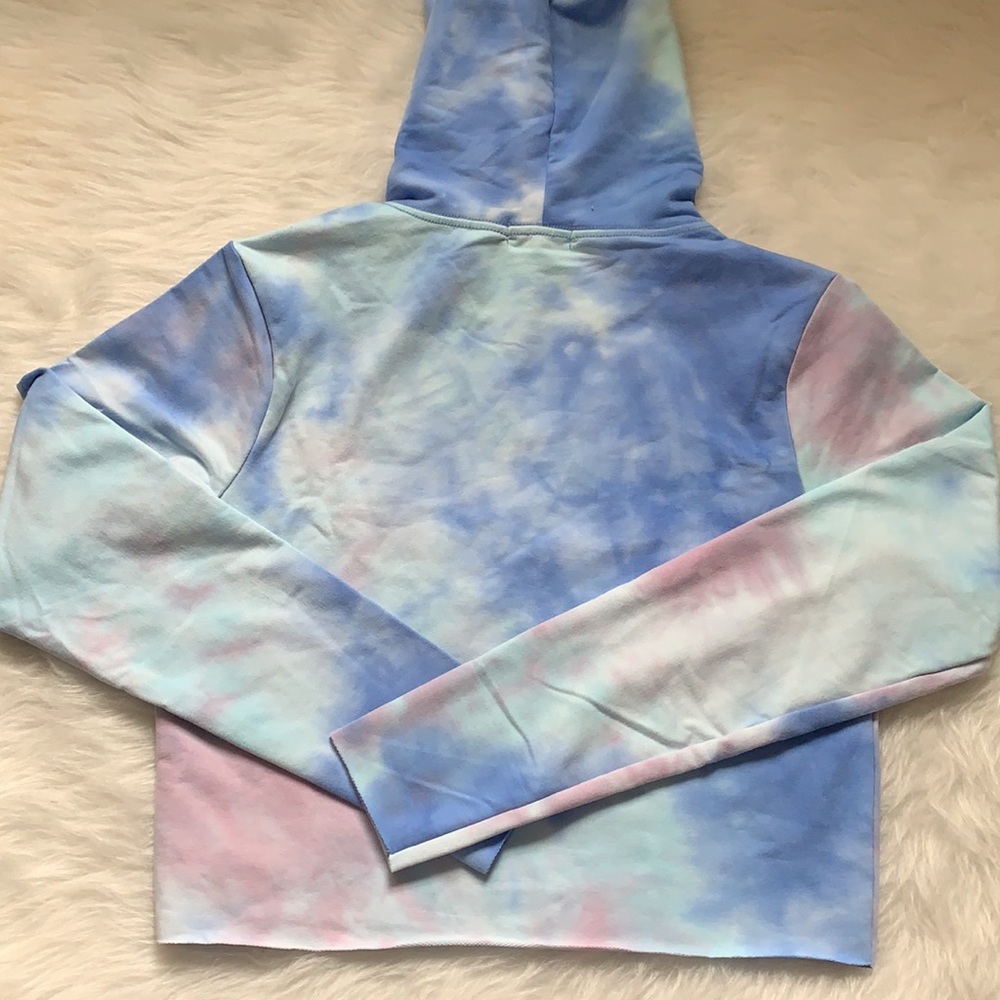 WILDFOX Tie-Dye Blue Pink Hoodie Hooded Cropped Sweatshirt - Picture 7 of 9